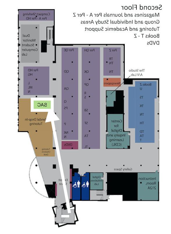 Map of the second floor of the University of Idaho library